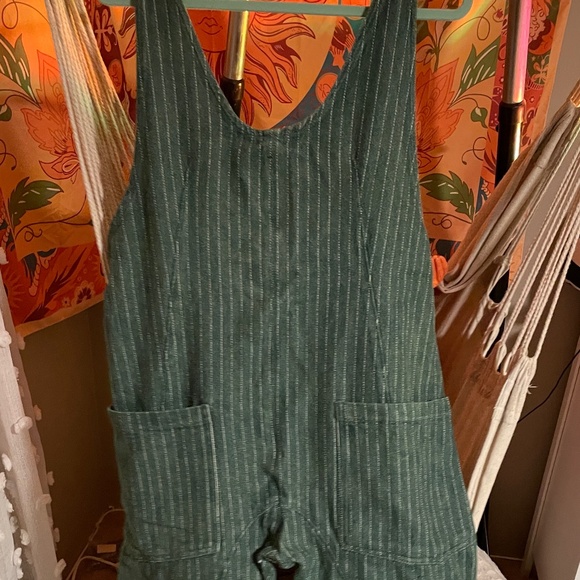 Green Stripped Overalls/Jumpsuit Size M - Free People - Picture 1 of 4